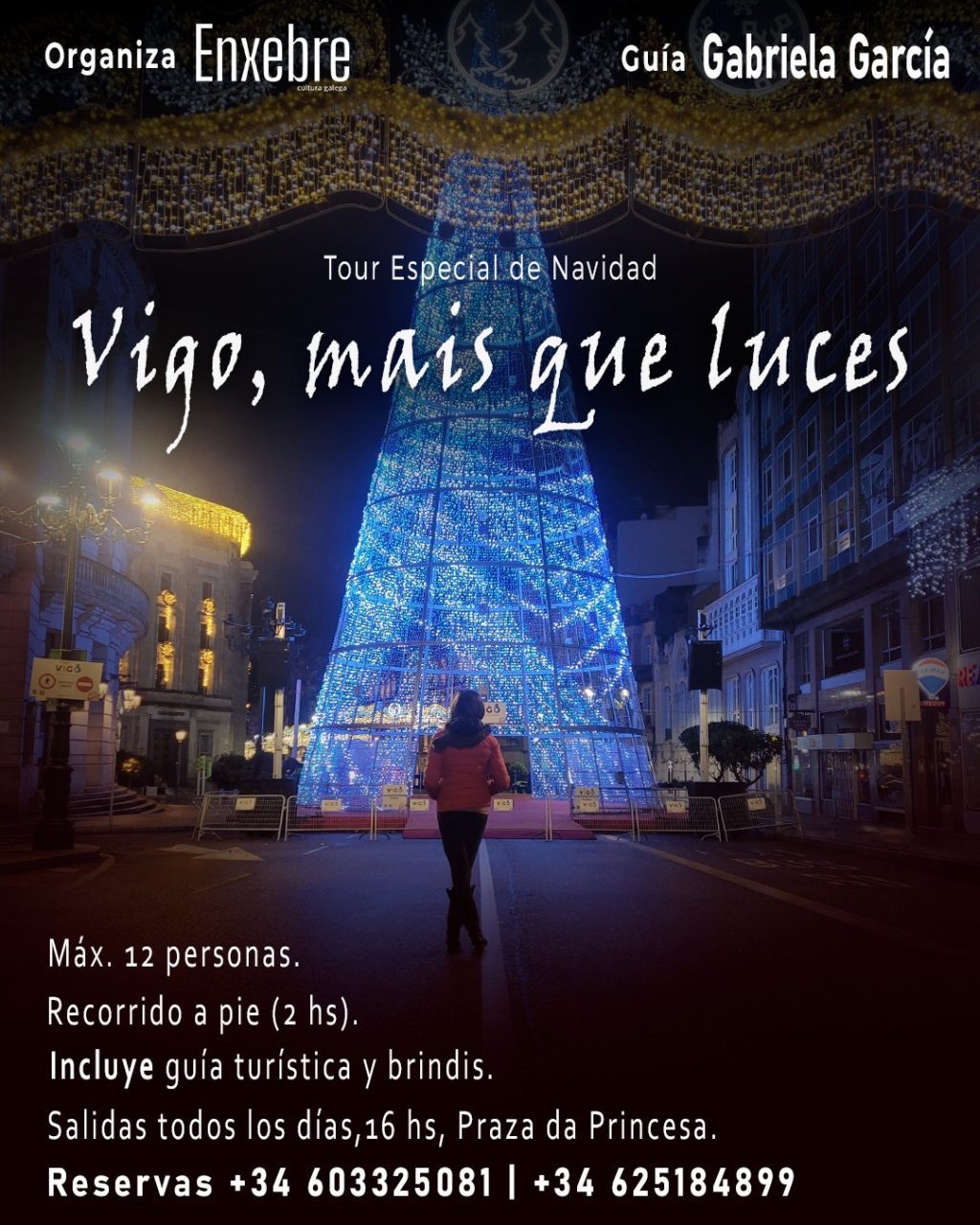Flyer de tour de las luces de Navidad de Vigo.