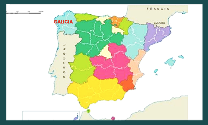 Mapa que muestra dónde está Galicia. A map showing where Galicia is in the Iberian península.
